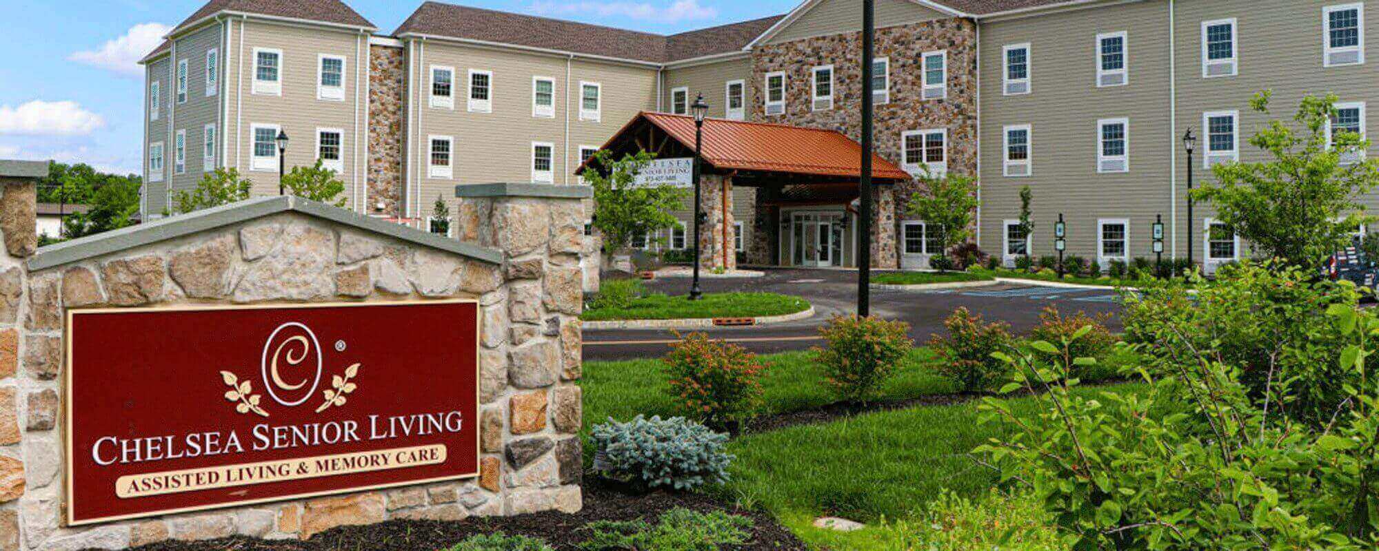 The Chelsea at Sparta Assisted Living front entrance in Sussex County.