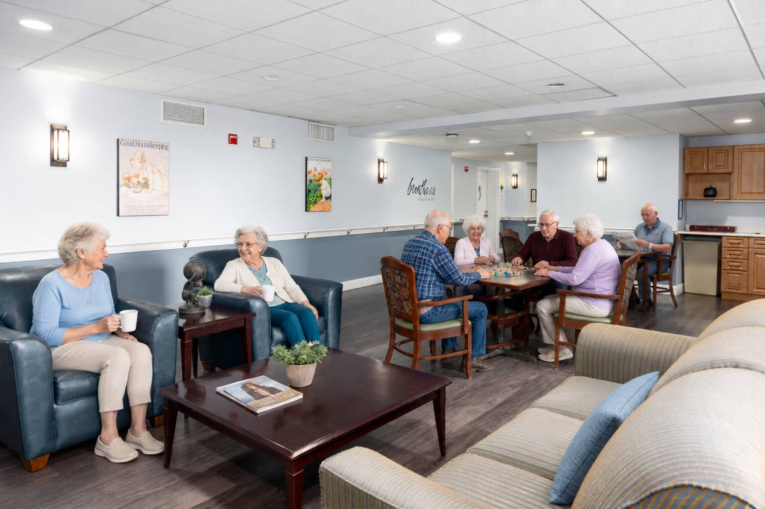 A group enjoying the common space