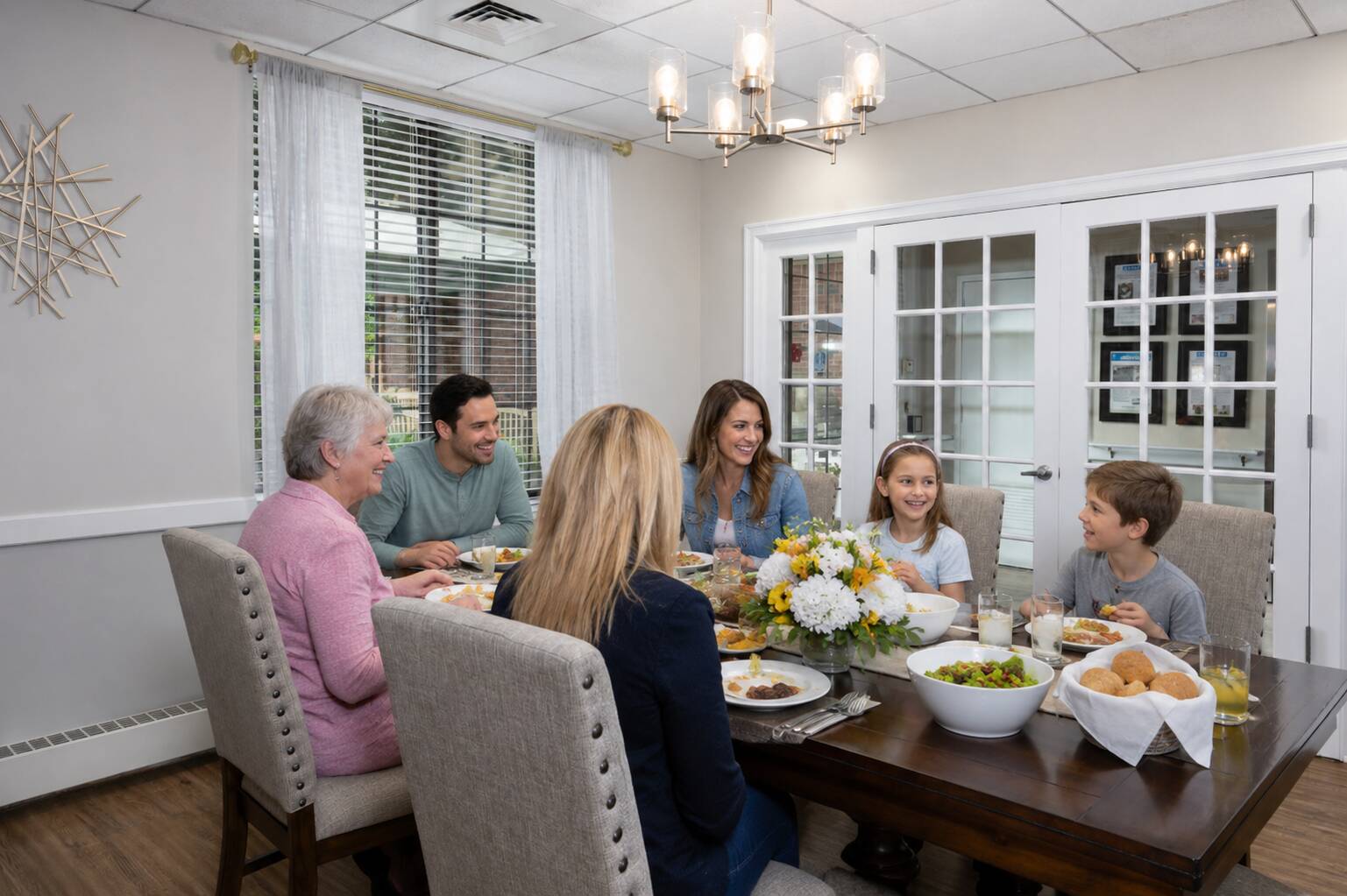 A family having dinner at a private dining room